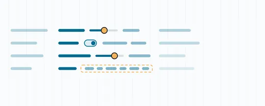 Lines of code with sliders and a toggle sitting inline, and one line marked out as plain text