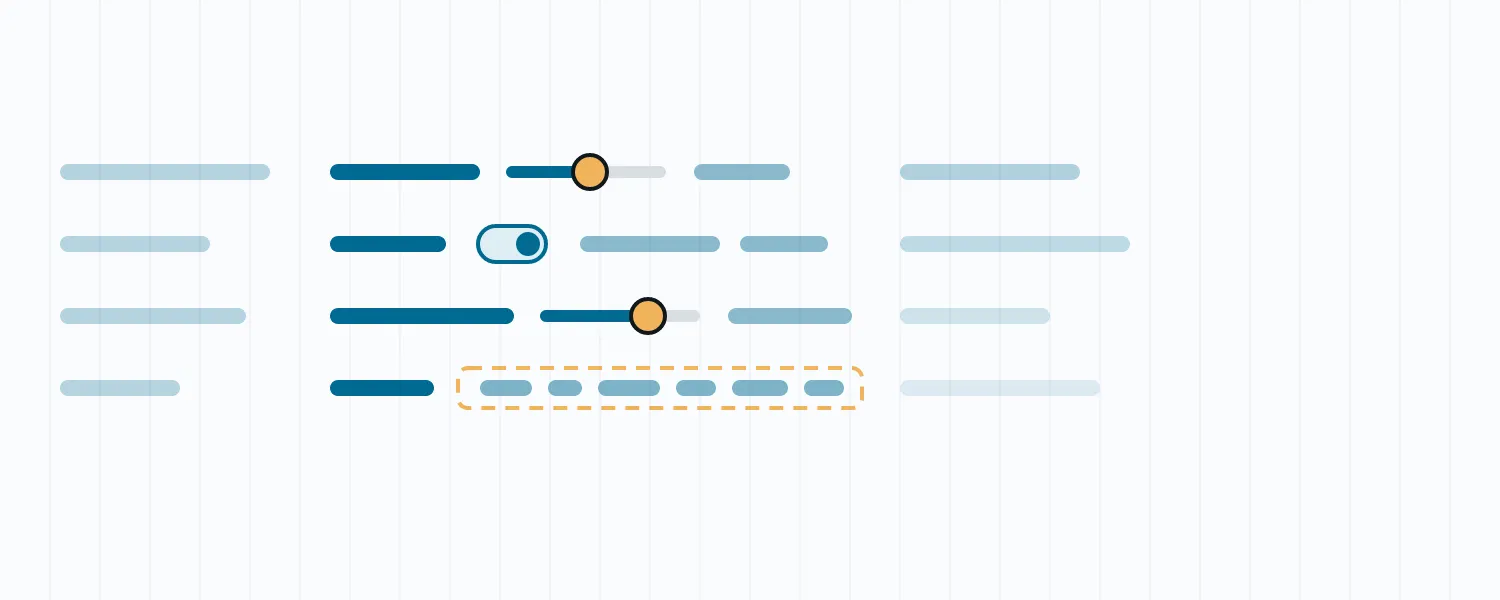 Lines of code with sliders and a toggle sitting inline, and one line marked out as plain text
