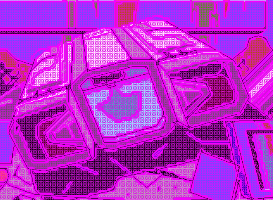 Diagnostic before fix 5: nearly all the PIC magenta, only strokes and a few regions in real colour