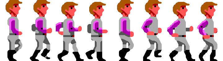 The same walk cycle redrawn at higher resolution with smoother outlines and no background