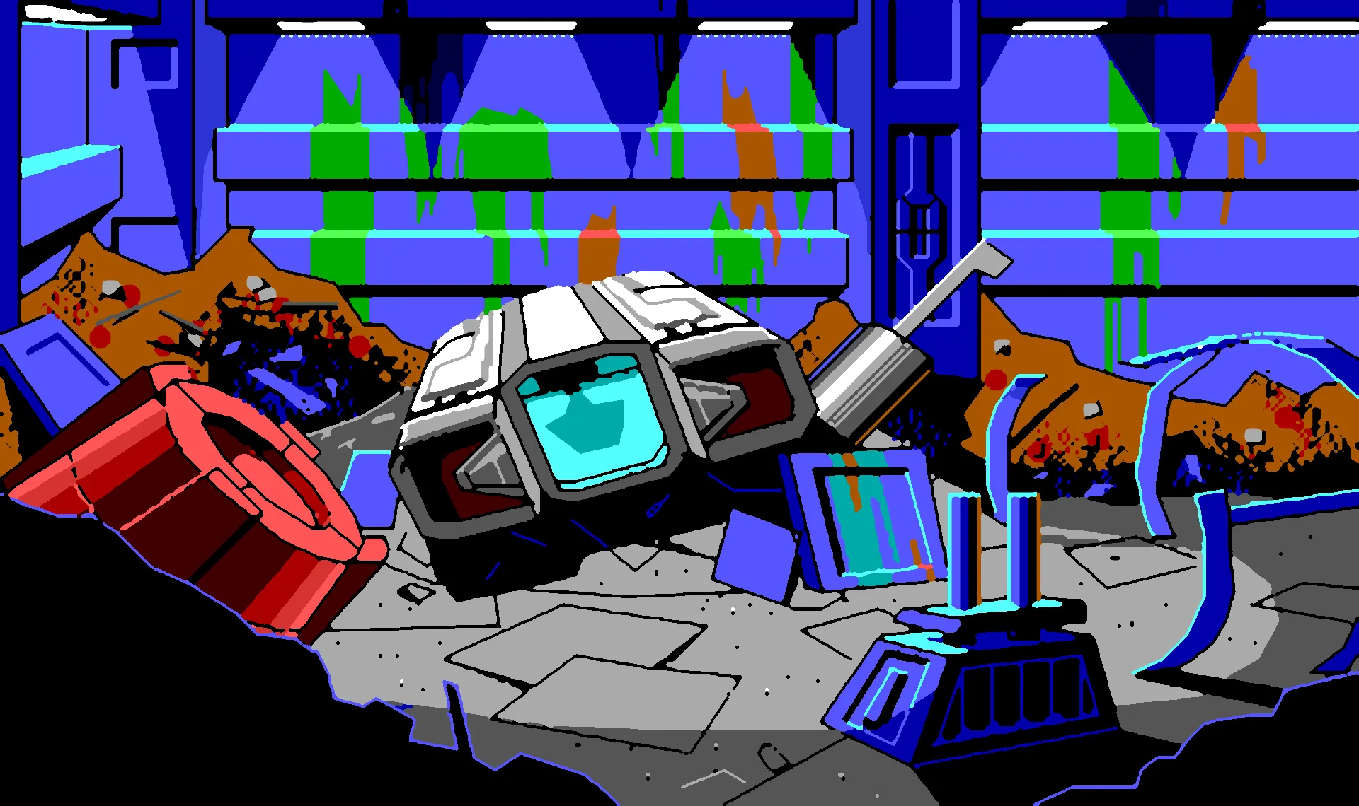After the enhance passes: pink gaps replaced by solid fills, a complete scene with crisp lines